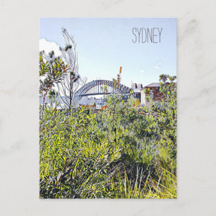 Sydney Harbour Bridge with native plants Postcard