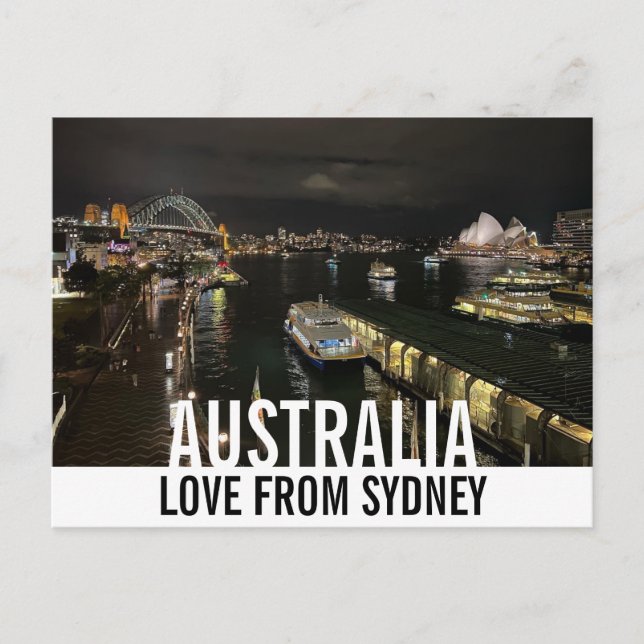 Sydney Harbour by Night Love from Australia Postcard (Front)