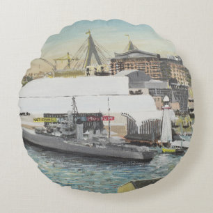 Sydney Maritime Museum from Hotel Balcony. 1998 Round Pillow