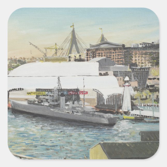 Sydney Maritime Museum from Hotel Balcony. 1998 Square Sticker (Front)