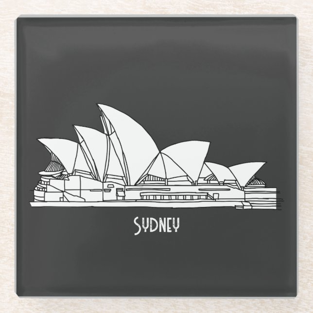 Sydney Opera House Australia drawing souvenir Glass Coaster (Front)