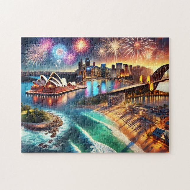Sydney Opera House Fireworks Harbour Bridge Night Jigsaw Puzzle (Horizontal)