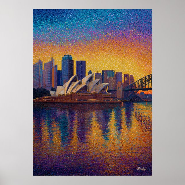 Sydney Opera House Pointillism Skyline Art Poster (Front)