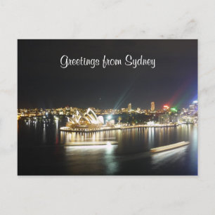 sydney opera night ferries postcard