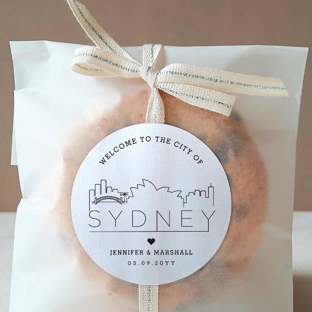 Sydney Skyline | Wedding Welcome Favour Classic Round Sticker (Creator Uploaded)