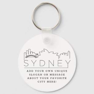 Sydney   Stylized Skyline Custom Slogan Keychain