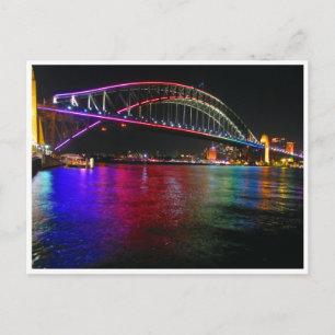 sydney vivid bridge lights postcard