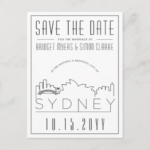 Sydney Wedding Deco Skyline Save the Date Postcard