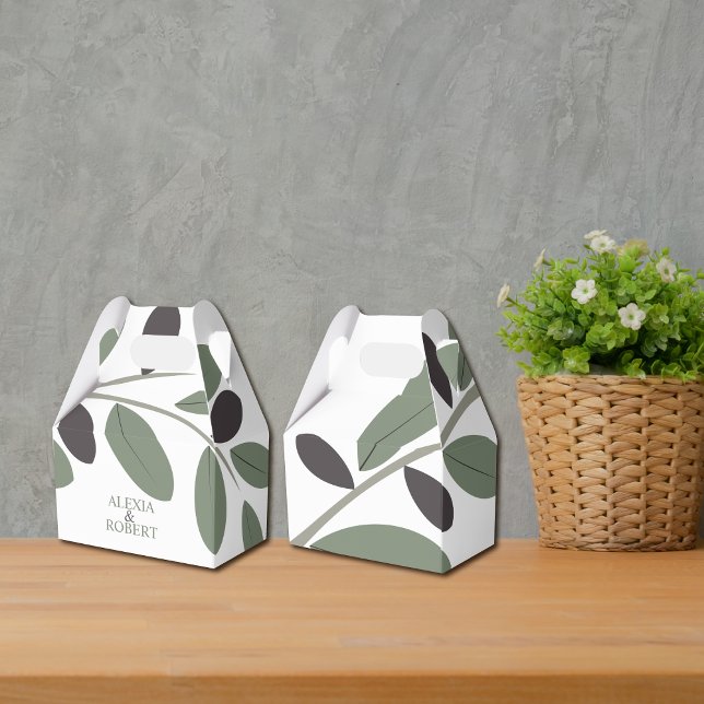 Sylized Olive branch Mediterranean charm wedding Favor Box (Creator Uploaded)