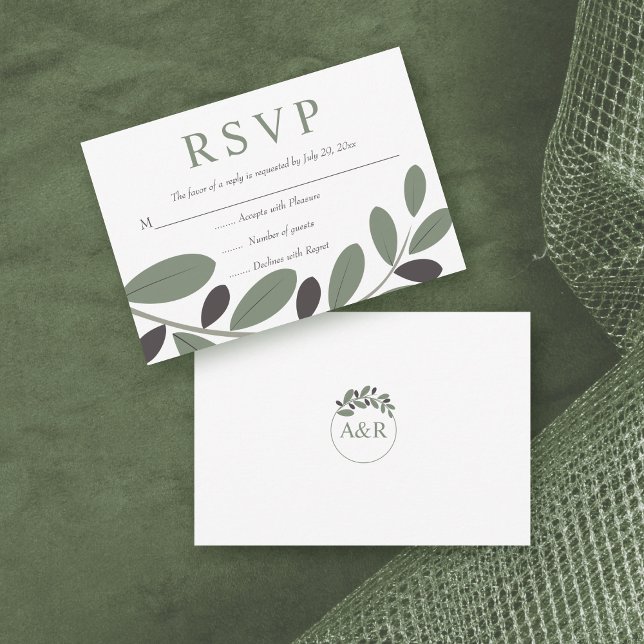 Sylized Olive branch Mediterranean charm wedding RSVP Card (Creator Uploaded)
