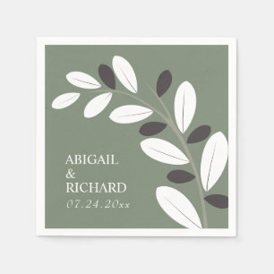 Sylized Olive branch Mediterranean green wedding Napkin
