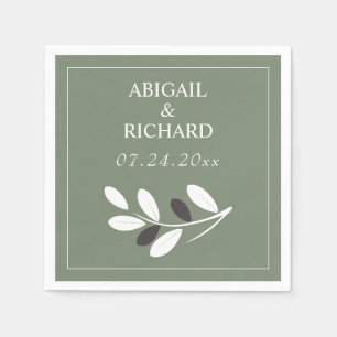 Sylized Olive branch Mediterranean green wedding Napkin