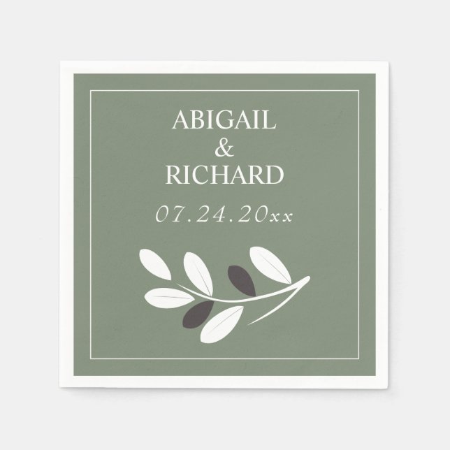 Sylized Olive branch Mediterranean green wedding Napkin (Front)
