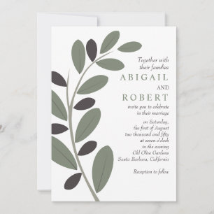 Sylized Olive branch Mediterranean style wedding Invitation