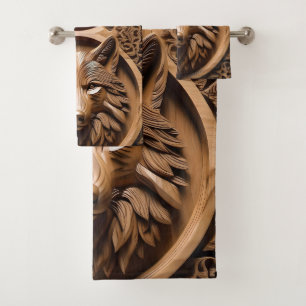 Sylvan Sentinel: The Majestic Wood Wolf Print, Bath Towel Set