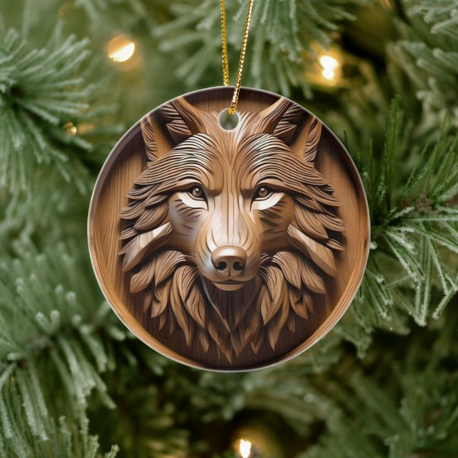 Sylvan Sentinel: The Majestic Wood Wolf Print Ceramic Ornament (Tree)