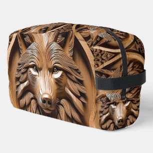 Sylvan Sentinel: The Majestic Wood Wolf Print Dopp Kit