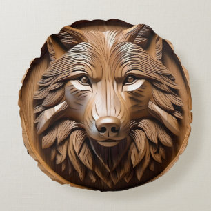 Sylvan Sentinel: The Majestic Wood Wolf Print Round Pillow