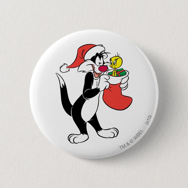 SYLVESTER™ Cat with Stocking 2 Inch Round Button (Front)