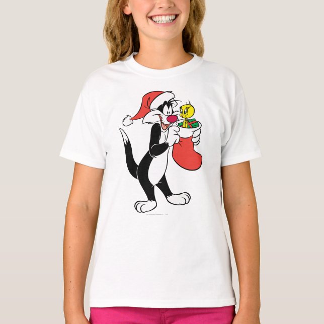 SYLVESTER™ Cat with Stocking T-Shirt (Front)