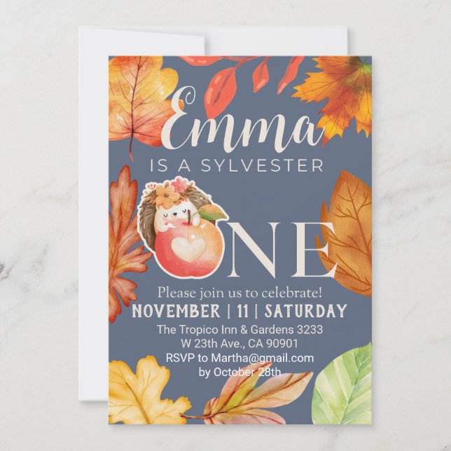 Sylvester watercolor fall hedgehog invitation (Front)