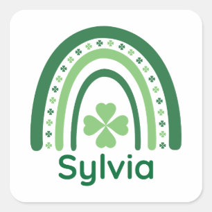 Sylvia Name Clover Boho Rainbow Square Sticker