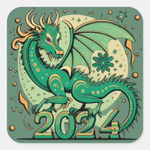 Symbol 2024 New Year, Green Wood Dragon  Square Sticker