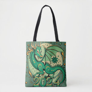 Symbol 2024 New Year, Green Wood Dragon Tote Bag