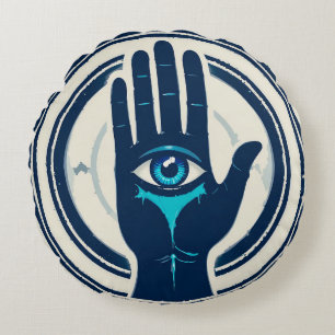 Symbol Featuring Hand with Central Eye Round Pillow