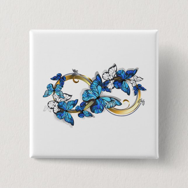 Symbol Infinity of Blue Morpho Butterflies 2 Inch Square Button (Front)