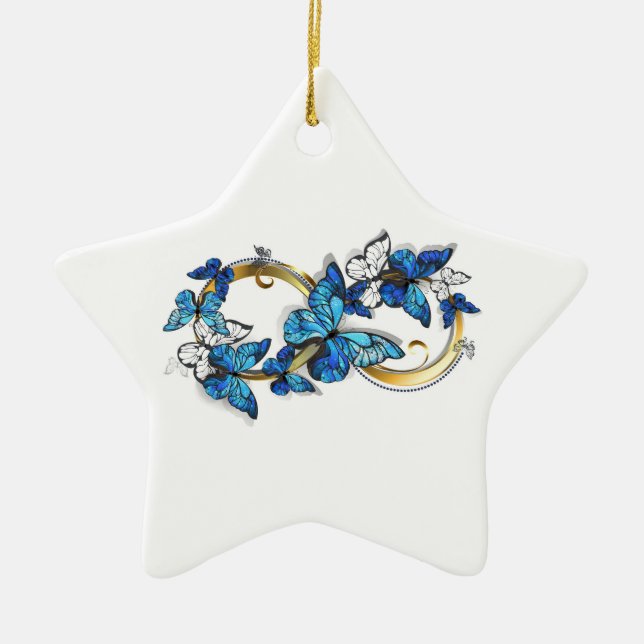 Symbol Infinity of Blue Morpho Butterflies Ceramic Ornament (Front)