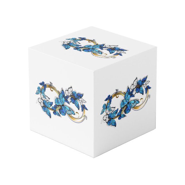 Symbol Infinity of Blue Morpho Butterflies Cube (Front Angled)