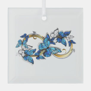 Symbol Infinity of Blue Morpho Butterflies Glass Ornament