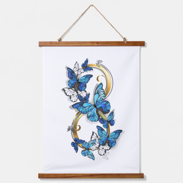 Symbol Infinity of Blue Morpho Butterflies Hanging Tapestry (Front)