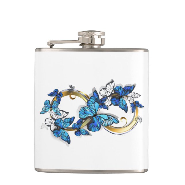 Symbol Infinity of Blue Morpho Butterflies Hip Flask (Front)