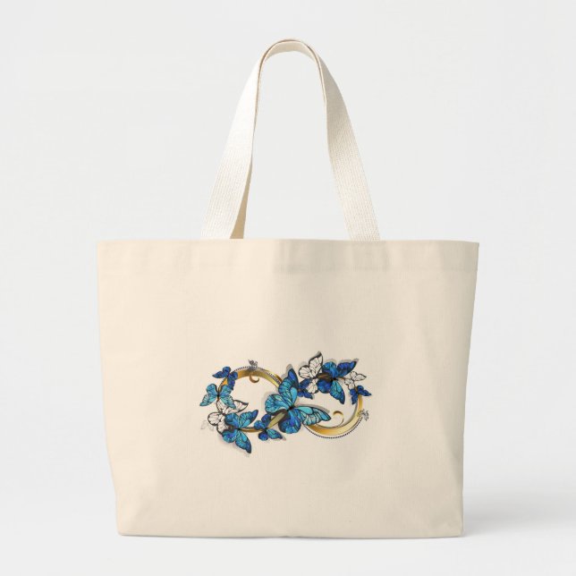 Symbol Infinity of Blue Morpho Butterflies Large Tote Bag (Front)