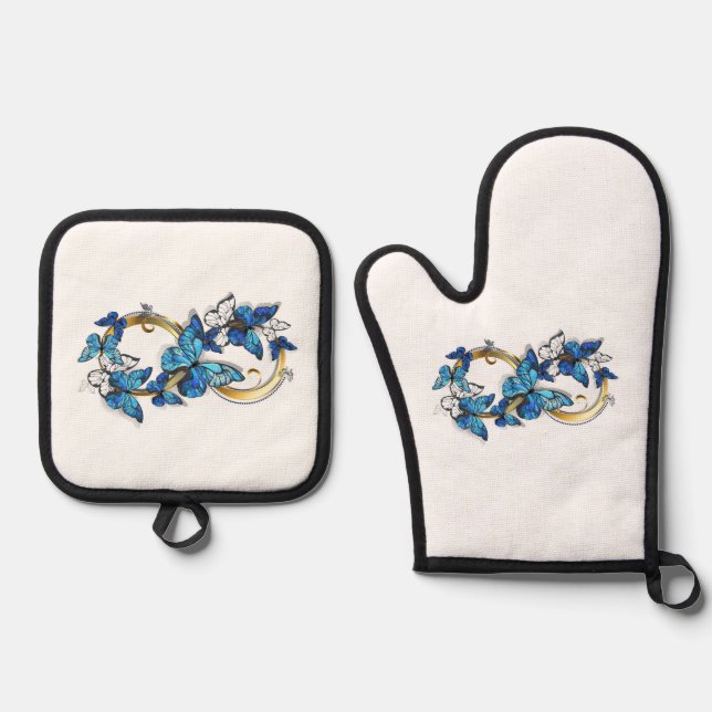 Symbol Infinity of Blue Morpho Butterflies Oven Mitt & Pot Holder Set (Front)