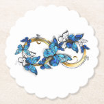 Symbol Infinity of Blue Morpho Butterflies Paper Coaster<br><div class="desc">Symbol infinity of gold, decorated with realistic blue butterflies morpho on a white background. Design with butterflies. Morpho. Design with blue butterflies morpho.</div>