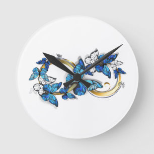 Symbol Infinity of Blue Morpho Butterflies Round Clock