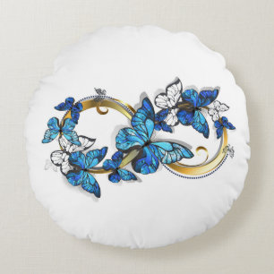 Symbol Infinity of Blue Morpho Butterflies Round Pillow