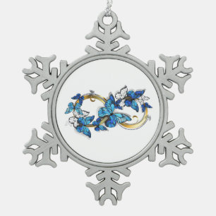 Symbol Infinity of Blue Morpho Butterflies Snowflake Pewter Christmas Ornament