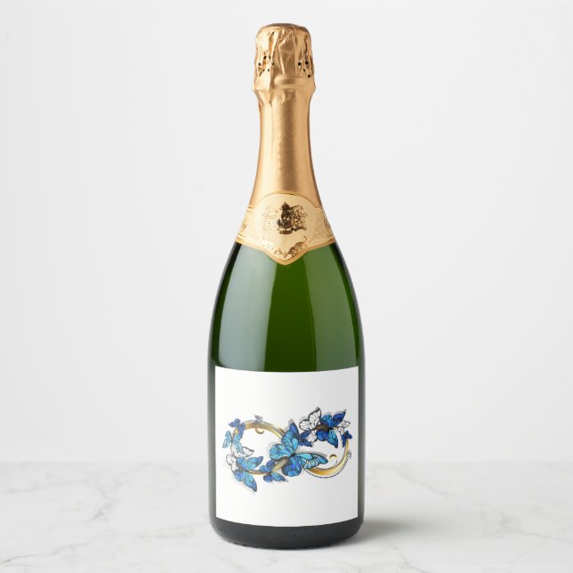 Symbol Infinity of Blue Morpho Butterflies Sparkling Wine Label (Front)