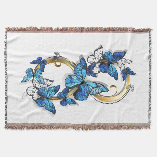 Symbol Infinity of Blue Morpho Butterflies Throw Blanket (Front)