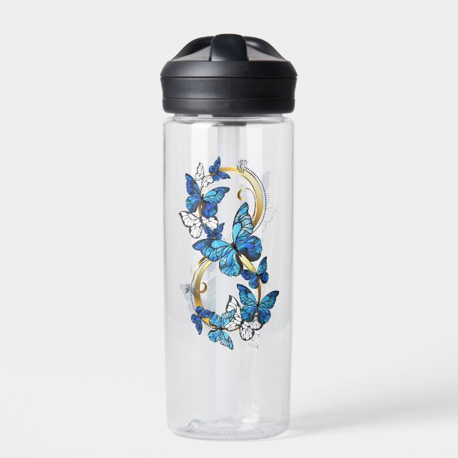 Symbol Infinity of Blue Morpho Butterflies Water Bottle (Front)