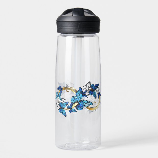 Symbol Infinity of Blue Morpho Butterflies Water Bottle (Front)