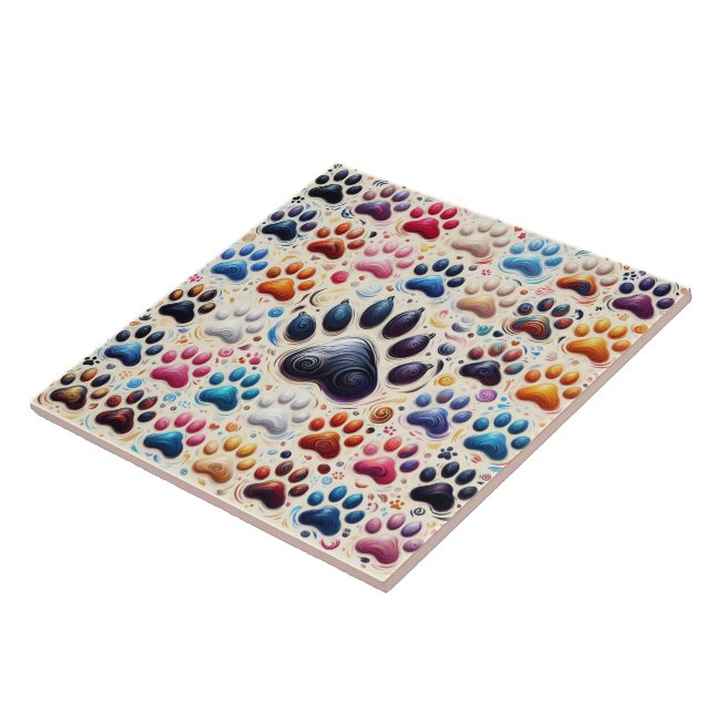 Symbol of love coloured canine dog paw print  tile (Side)