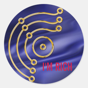 Symbol RUNA / GOLD, I'M RICH   blue waves Classic Round Sticker