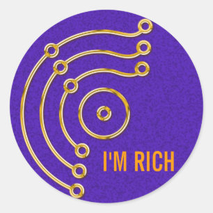 Symbol RUNA / GOLD, I'M RICH violet splatter Classic Round Sticker