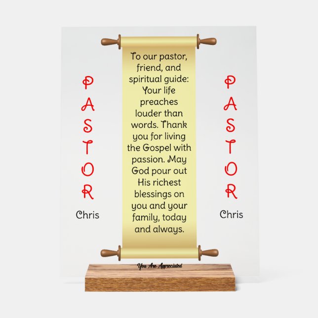 Symbole acrylique de l'appréciation du pasteur de  (Recto)