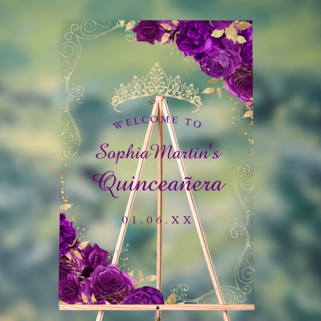 Symbole acrylique de Quinceanera Floral Purple Gol (Neutre)